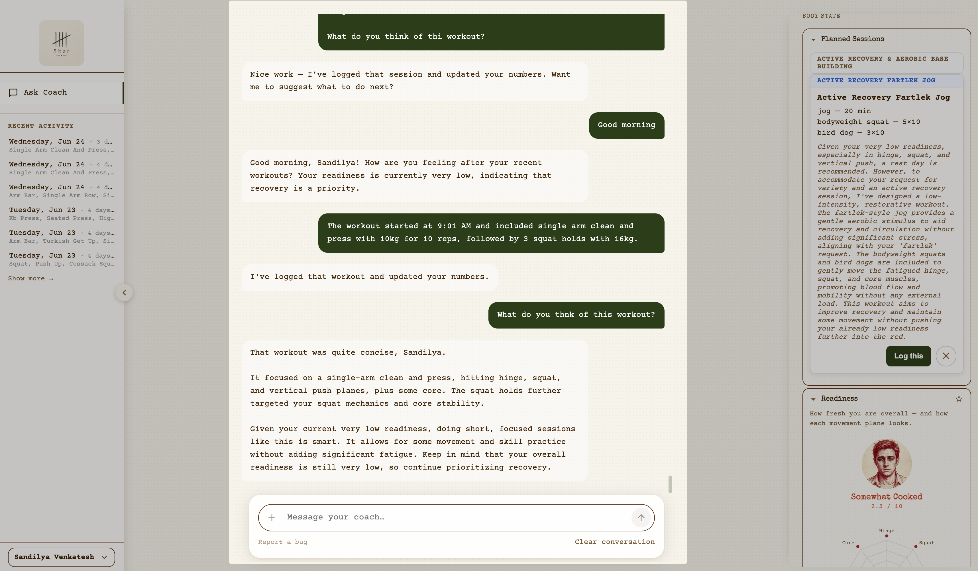 5bar coach chat interface